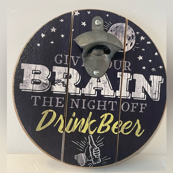 Man Cave style Beer Sign with Bottle Opener 8”x8” New - Picture 1 of 3